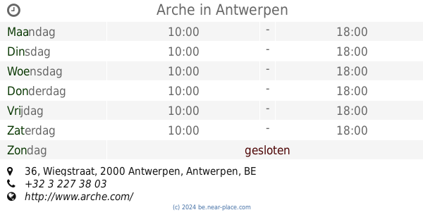 openingstijden Arche Antwerpen 36 Wiegstraat tel. 32 3 227